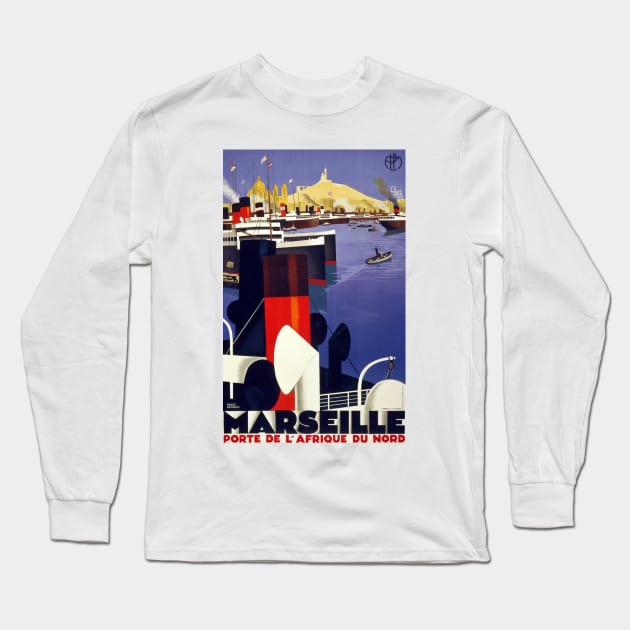 Vintage Travel Poster Marseille France Long Sleeve T-Shirt by vintagetreasure